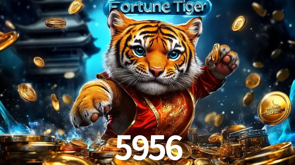 Imagem promocional do jogo de slot Fortune Tiger, com um tigre majestoso em traje tradicional cercado por uma fortuna em moedas de ouro, disponível agora no cassino 5956.