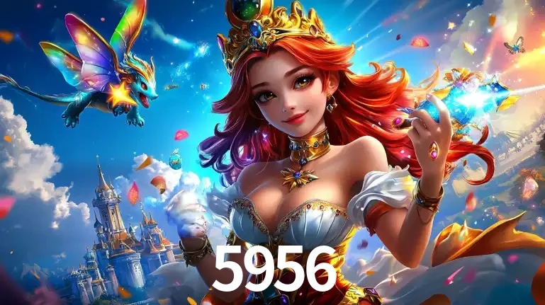 A princesa de um reino de fantasia mágico, com seu pequeno dragão, apresentando um mundo de prêmios encantados nos jogos de caça-níqueis do cassino 5956.